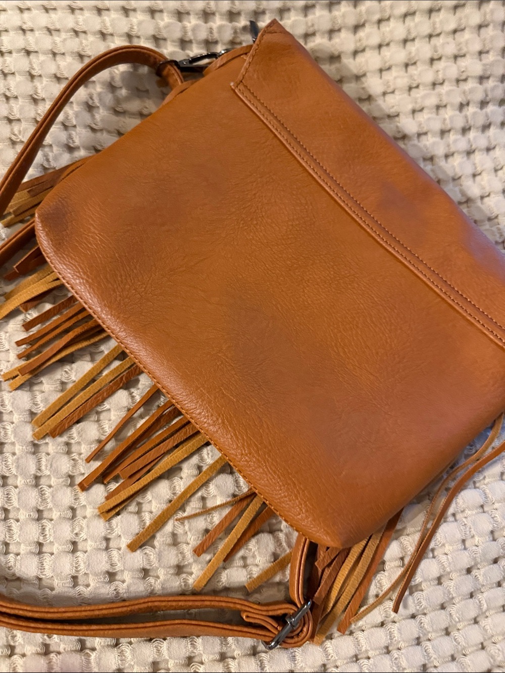 Fringe Crossbody Bag - Tan Vegan Leather - Picture 3 of 4